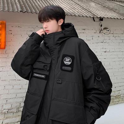 冲锋衣内胆羽绒服男冬季新款宽松潮牌白鸭绒加厚情侣工装连帽外套