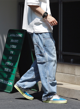 Sigbreak日系复古B01水洗宽松双膝伐木cleanfit工装直筒牛仔裤男
