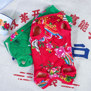 东北风大花袄泰迪狗狗全包肚术后居家服三层加厚加绒秋冬保暖猫咪