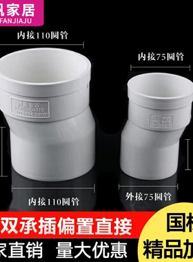 PVC偏置直接管古1.5移位器 pvc75/110单双承插管接头排水预埋配件