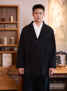 【照本堂】2025冬季新款男装国风棉麻男女同款双层v领外套MW12822