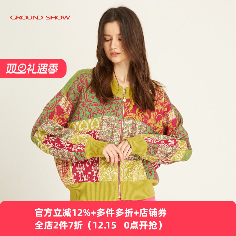 羊毛短款拉链开衫阁兰秀复古