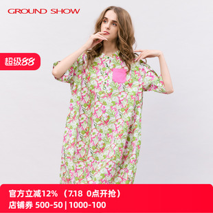 閣蘭秀夏新品 印花純棉襯衫 連衣裙全棉假日花園風女裝 花卉裙子 短袖