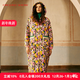 女装 阁兰秀秋冬新品 印花保暖棉服质感轻奢大气棉衣外套商场同款