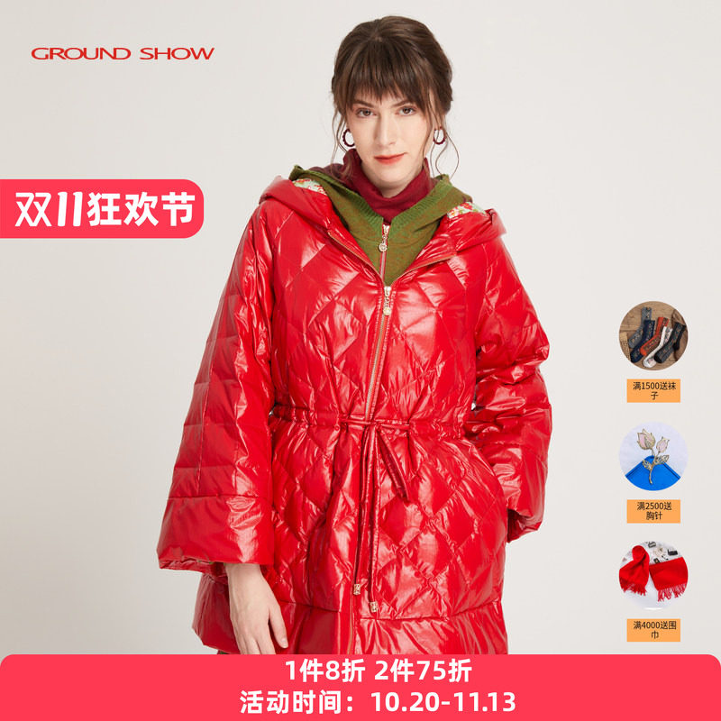 【商场同款】Ground Show/阁兰秀冬新款红色白鹅绒羽绒服保暖女装
