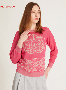 Ground Show/阁兰秀2025春季新款提花针织衫长袖圆领套头衫上衣女