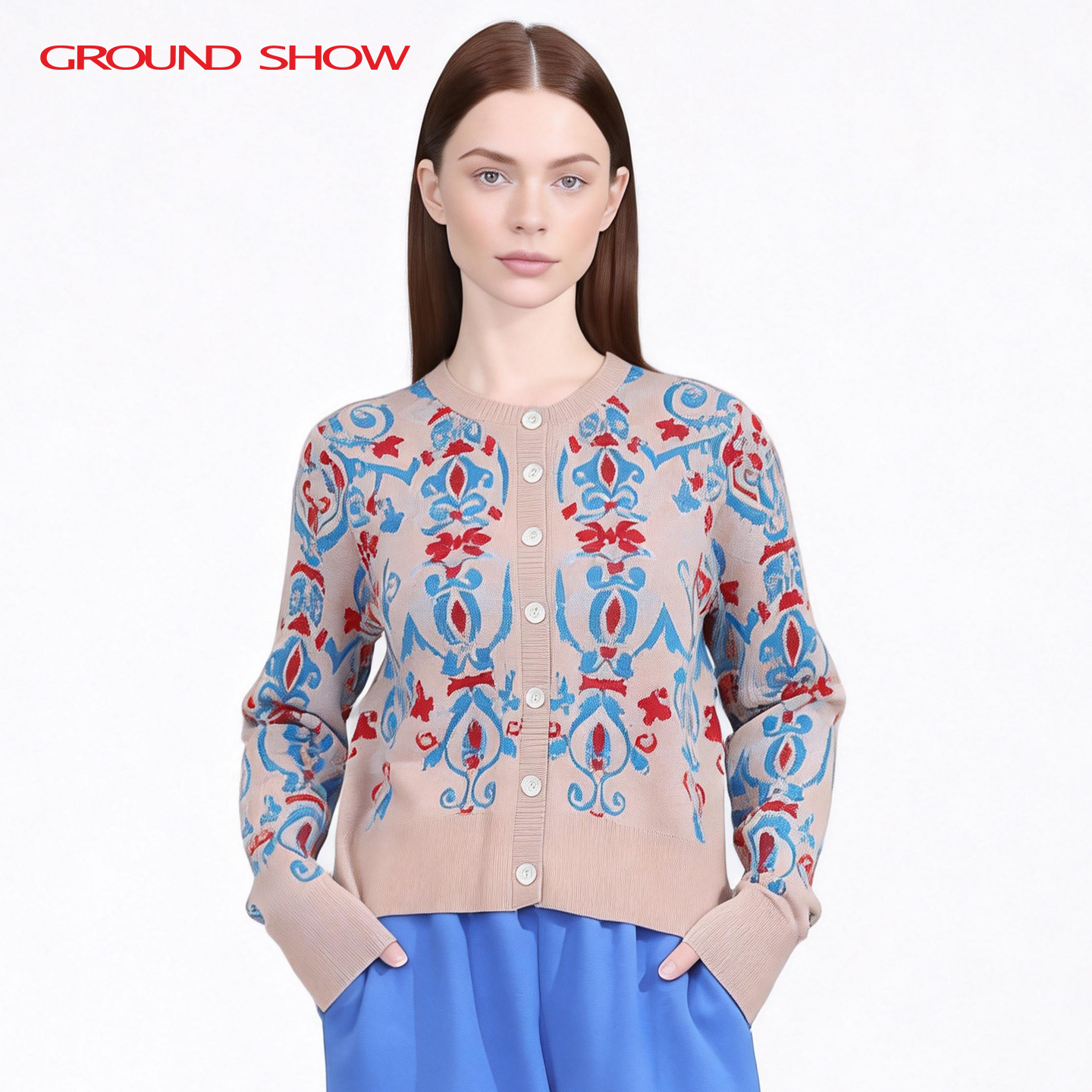 【100%绵羊毛】阁兰秀2025秋冬新品提花针织开衫外套商场同款女装