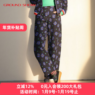 阁兰秀2025秋冬新款时尚印花直筒阔腿裤女肌理感休闲裤宽松慵懒风