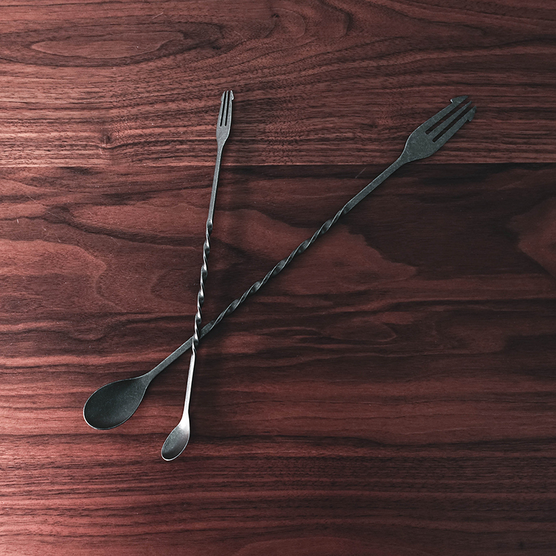 日本青芳制作所复古黑色磨砂不锈钢双头饮料勺鸡尾酒搅拌棒