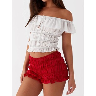 Mini Shorts Frill Y2k Bloomers Ruffle Ruched Waist Women Low