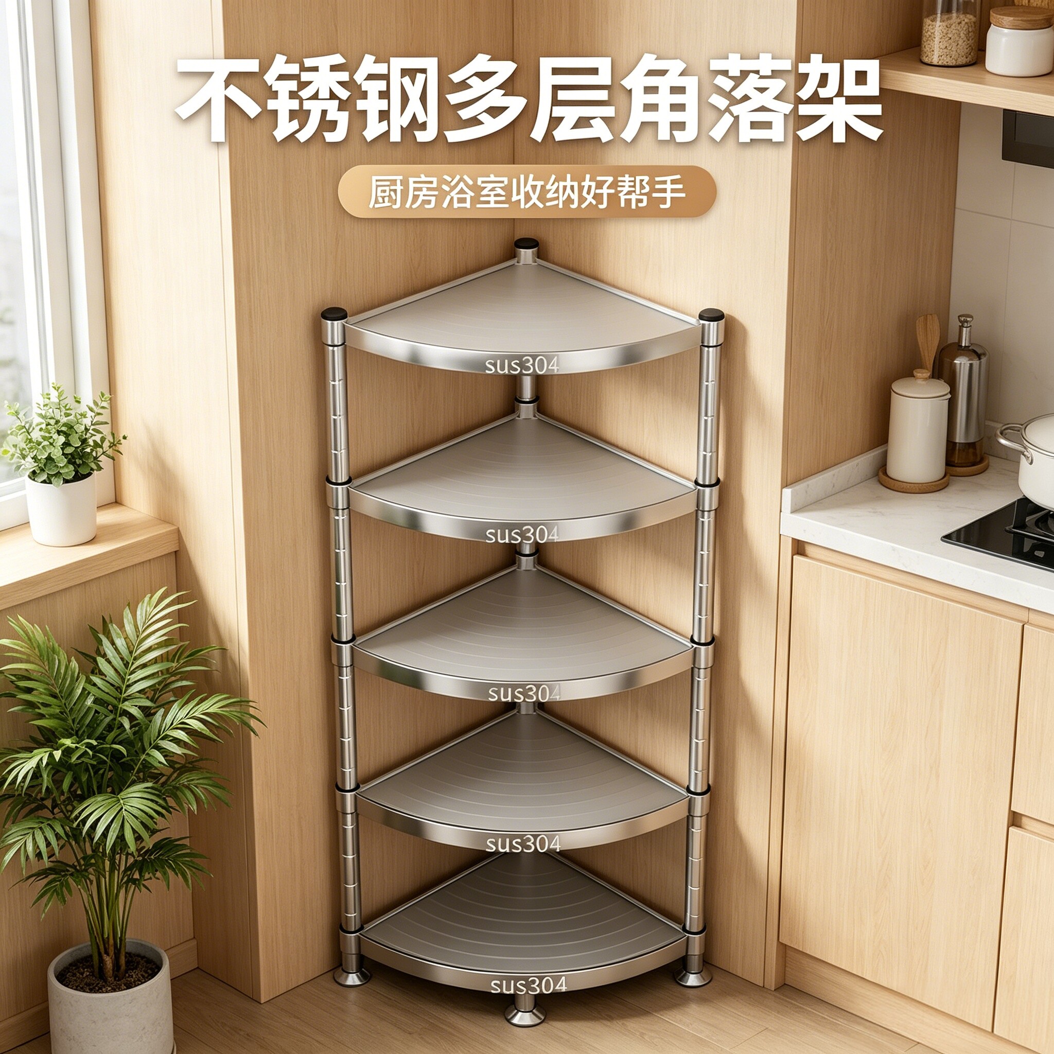 304不锈钢厨房浴室多层转角架