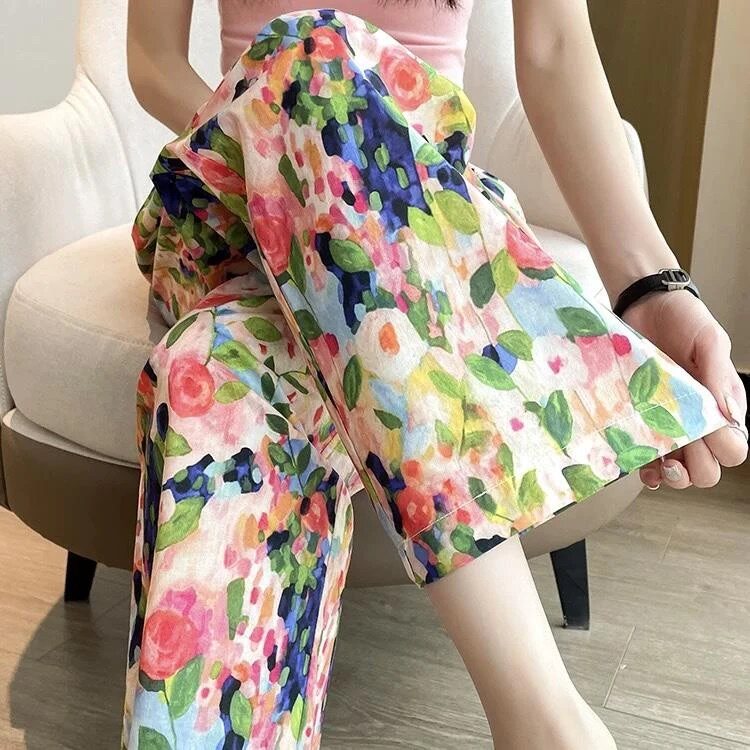 棉绸裤女外穿大码宽松慵懒风外穿遛弯神裤阔腿高腰加长防蚊裤成人
