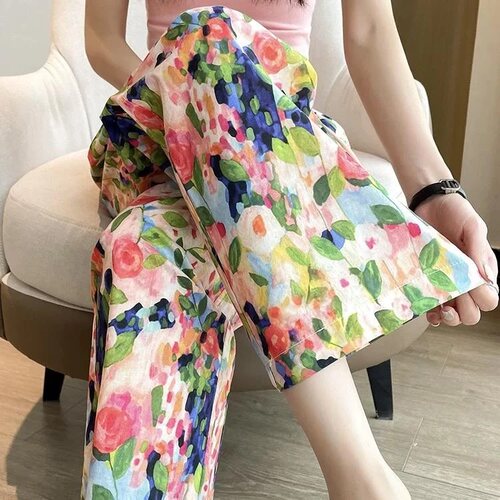 棉绸高腰阔腿加长防蚊外穿女裤