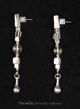 奇虚乐Chicxūlab 方外Outlands 利比亚陨石玻璃方圆素银串珠耳坠