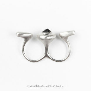 奇虚乐Chicxūlab 天倪Nexus 亚利桑那陨石玻璃镶嵌 双指素银戒指