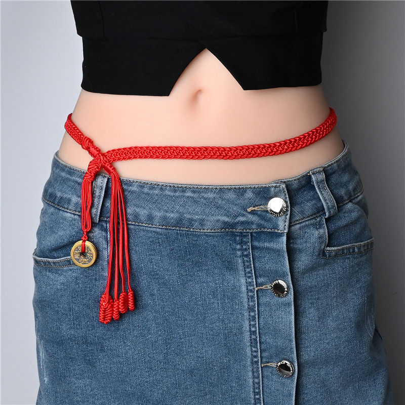本命年铜钱红腰带五帝钱红腰链加粗加长红腰绳胖子手工编织男女款,饰品/流行首饰/时尚饰品新,民族风发饰,淘宝优惠券,粉丝福利购,淘宝优惠卷