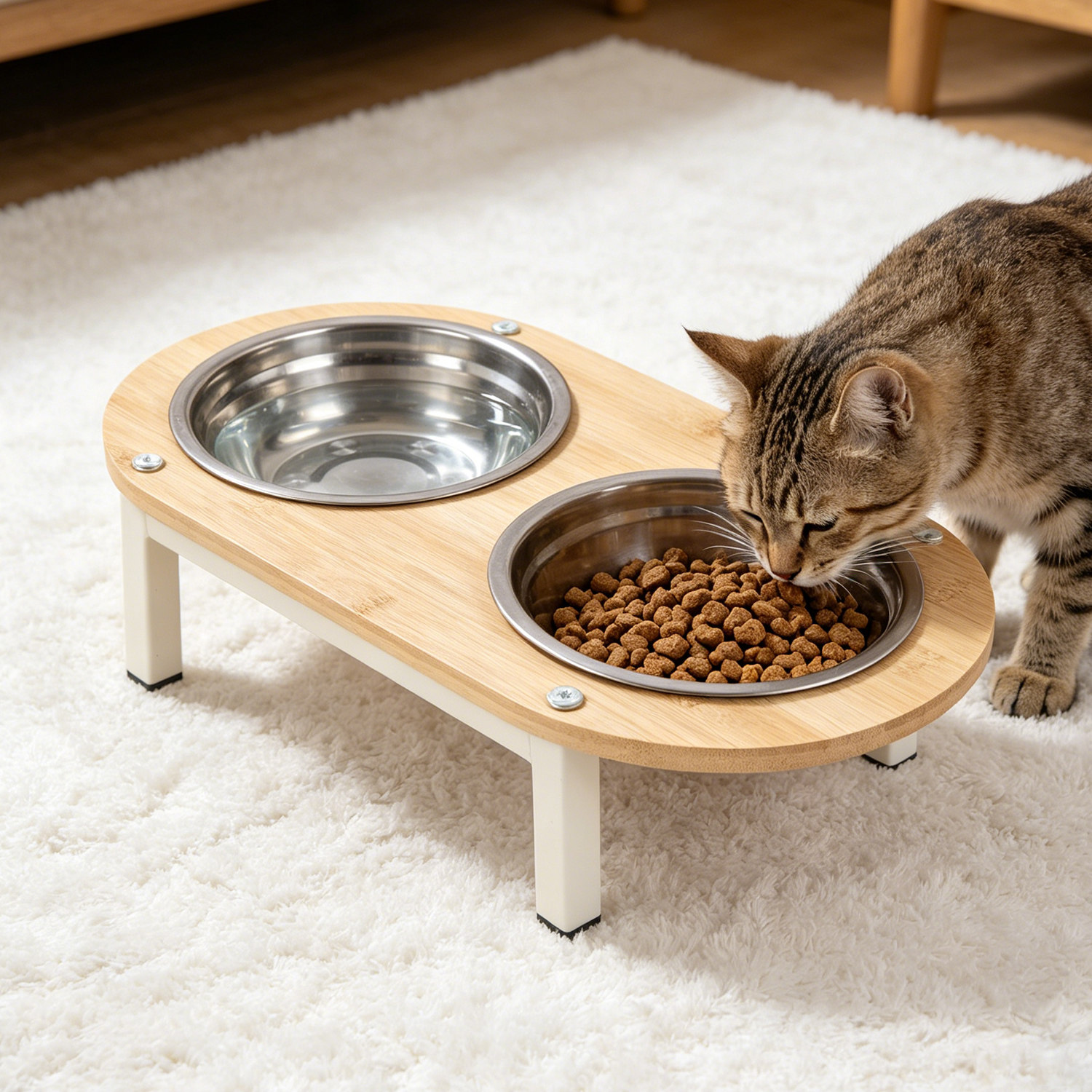 不锈钢猫碗高脚护颈双碗固定架防打翻宠物猫狗食盆水碗猫咪用品
