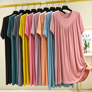 大码 薄款 莫代尔大摆裙宽松加肥睡裙家居百褶裙 连衣裙女夏季 中长款