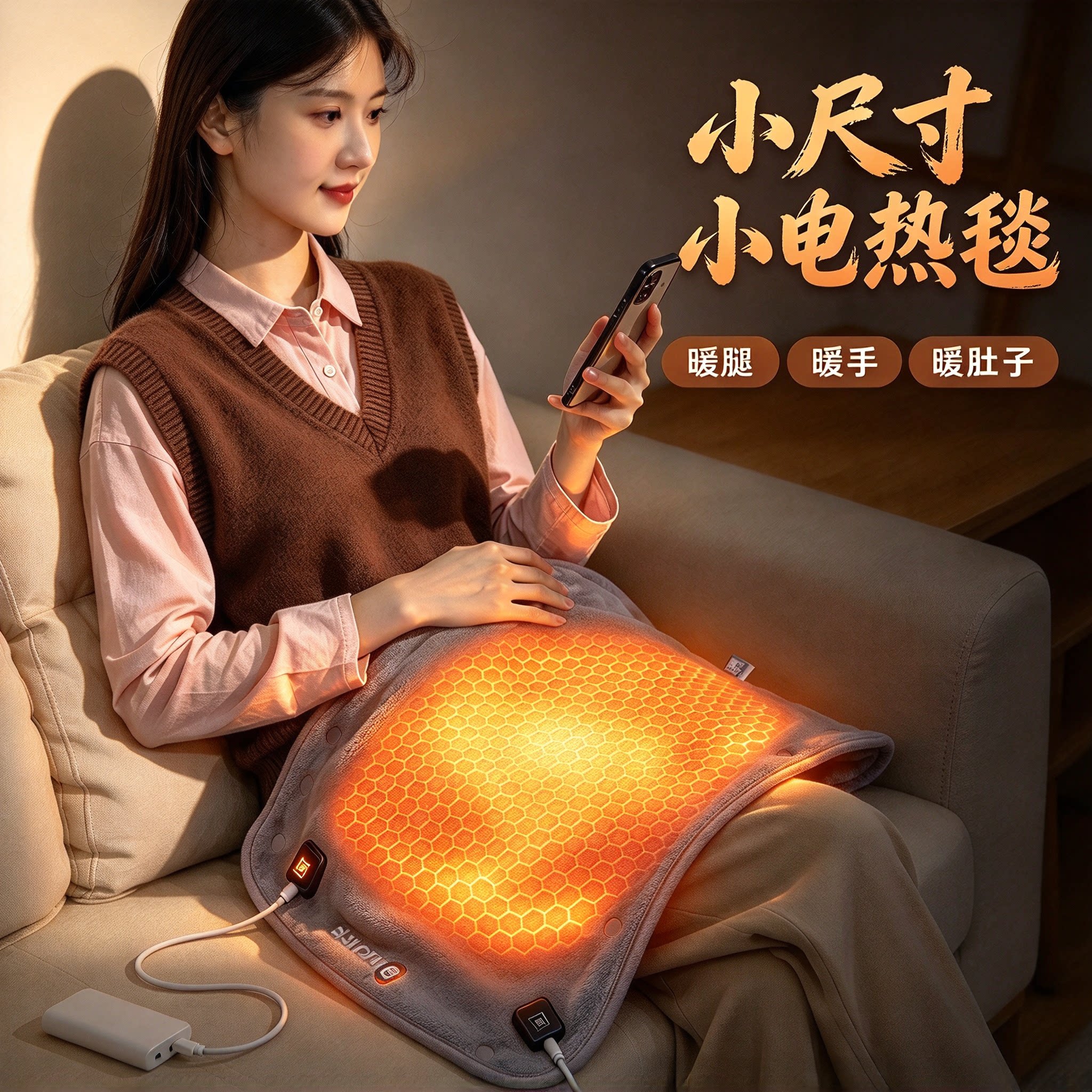 石墨烯小尺寸电热毯工位办公室车载迷你加热小毯子毛毯盖暖腿神器
