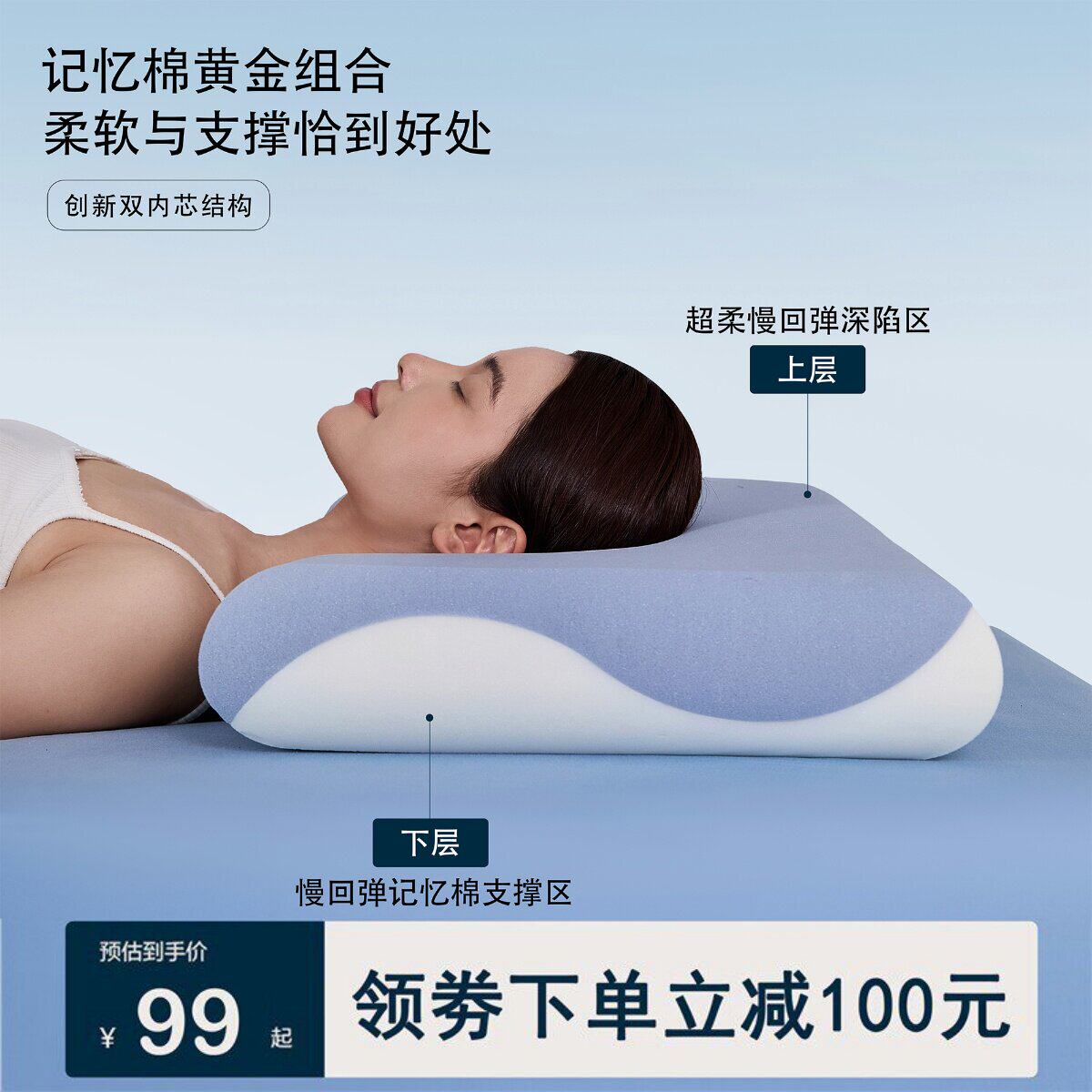 庆北记忆棉枕头护颈椎助睡眠记忆枕学生低枕颈椎枕成人枕芯一对