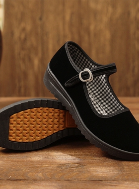 新款老北京布鞋女单鞋平底上班工作鞋黑色防滑广场舞鞋妈妈鞋软底