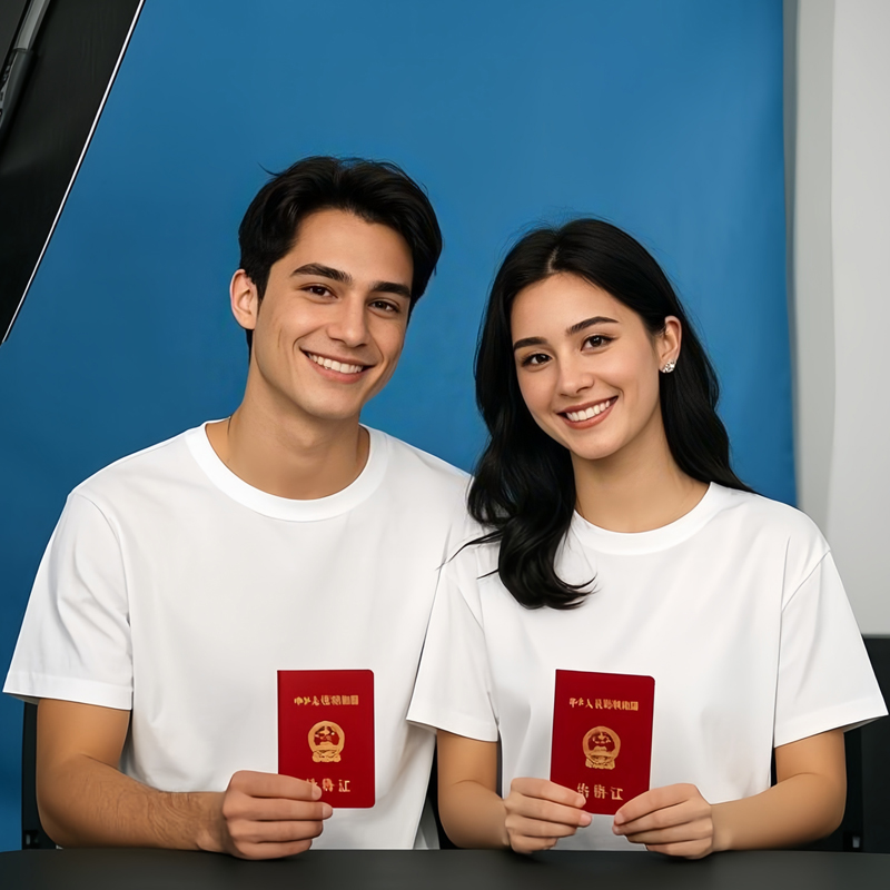 拍结婚证照片穿的短袖t恤