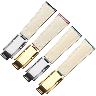 头层牛皮手表带适配劳力士水鬼游艇名仕表链不锈钢折叠扣表带20mm