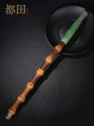 Длинный бамбуковый мундштук ручной работы из старинного материала из нефрита, мужской дизайнерский старомодный фильтр, подарок на день рождения