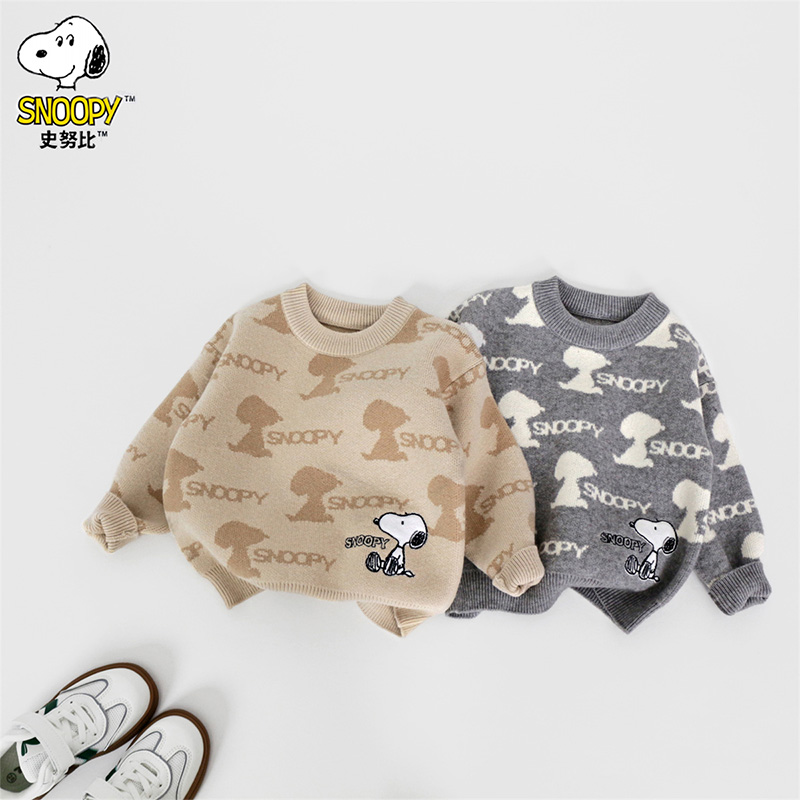 史努比儿童卡通风休闲毛衣针织衫秋冬打底圆领满印秋装上衣DS4660