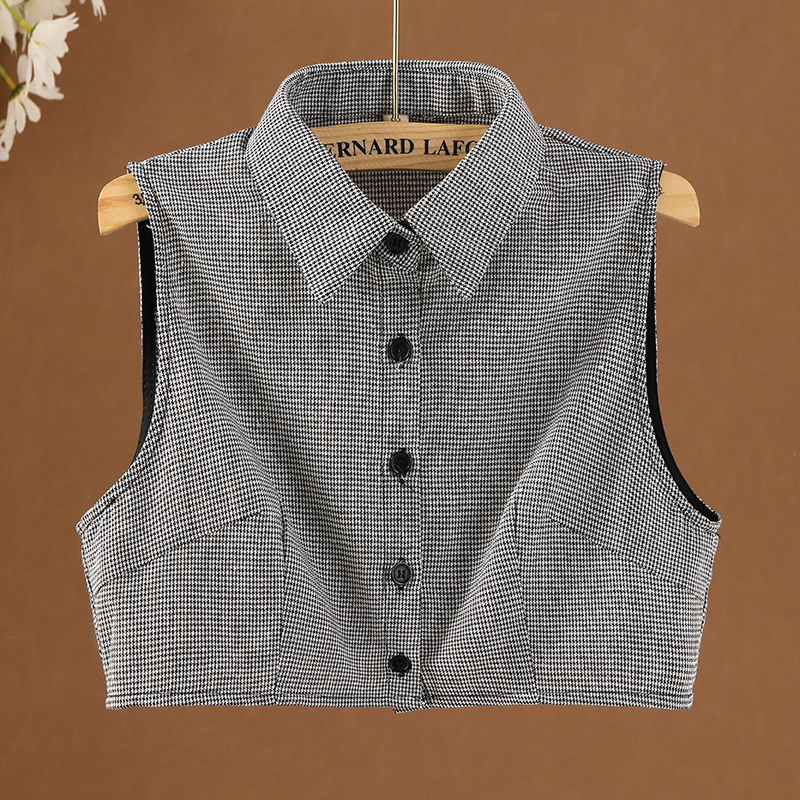 葵柔格子棉料假领子女百搭衬衫领