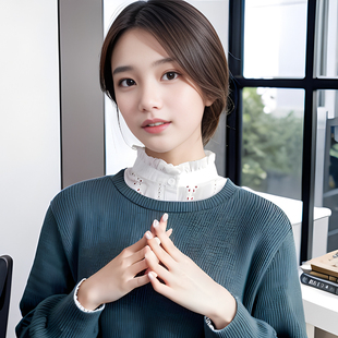 新款假领女百搭衬衫木耳领均码打底唐晶同款纯棉假领内搭毛衣领子