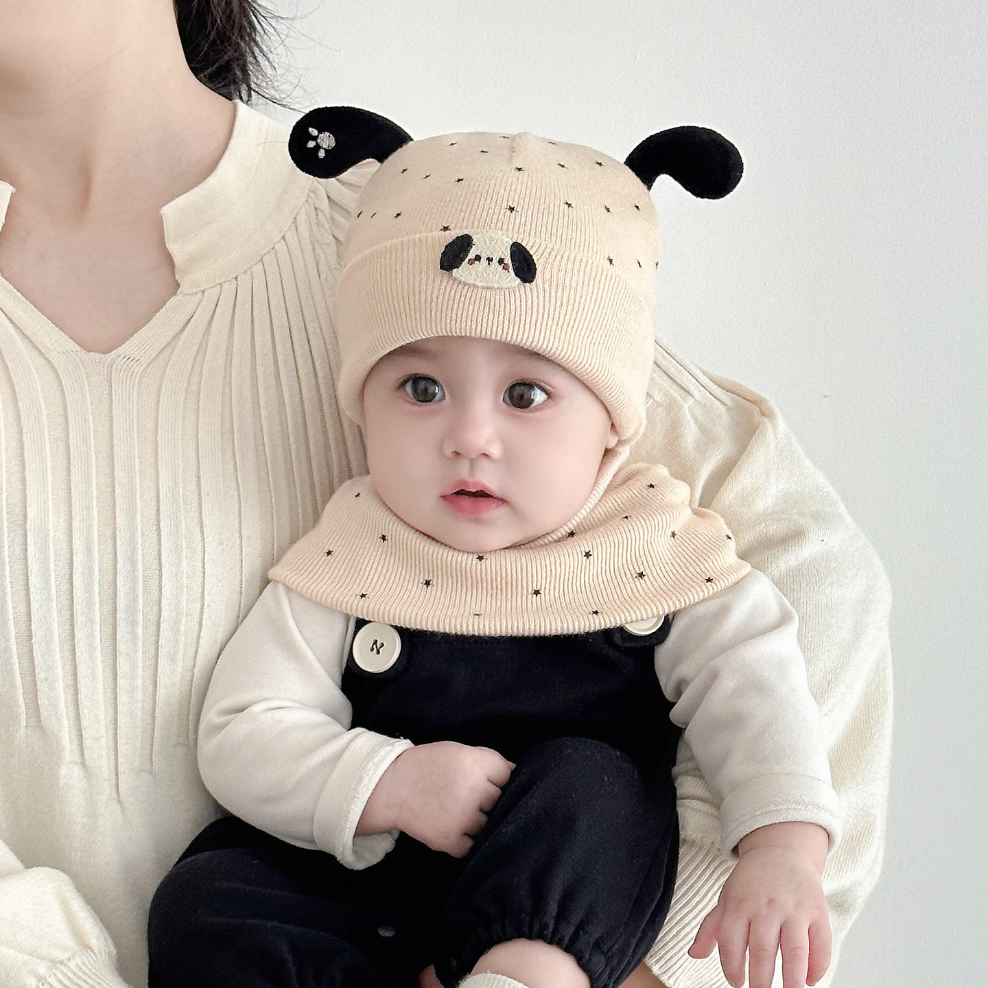 彼彼熊毛线帽针织帽可爱小狗围脖