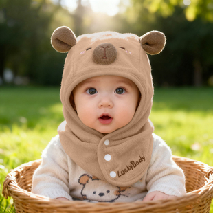 婴儿帽子秋冬季宝宝毛线帽婴幼儿男围巾一体护耳帽儿童针织帽冬季