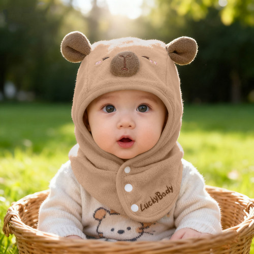 彼彼熊毛绒帽护耳帽卡皮巴拉可爱