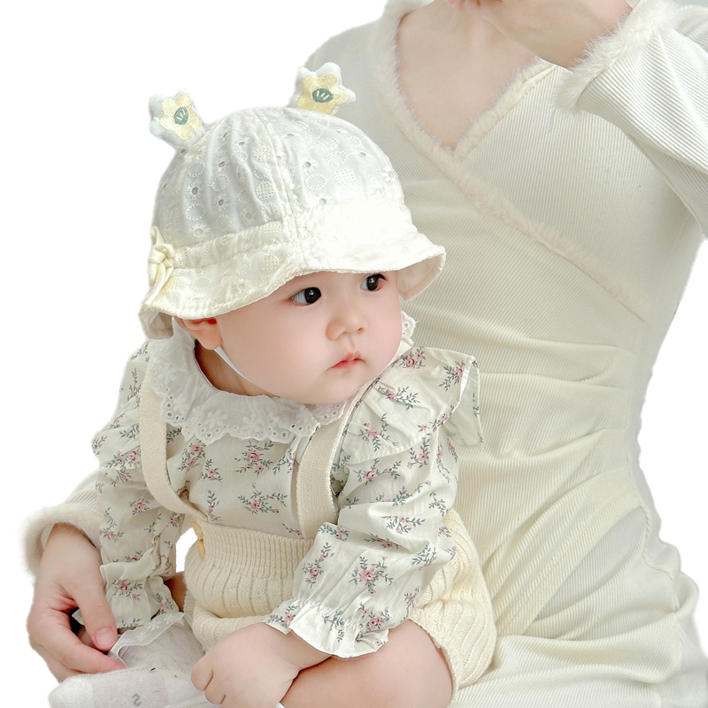 婴儿帽子春秋宝宝遮阳帽防晒帽女渔夫帽婴幼儿太阳帽夏季女宝夏天