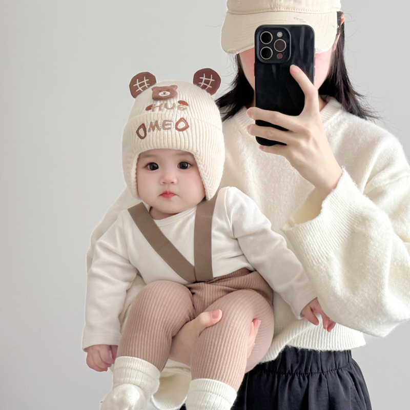 婴儿帽子秋冬季宝宝可爱毛线帽婴幼儿针织帽加厚保暖防风护耳冬天