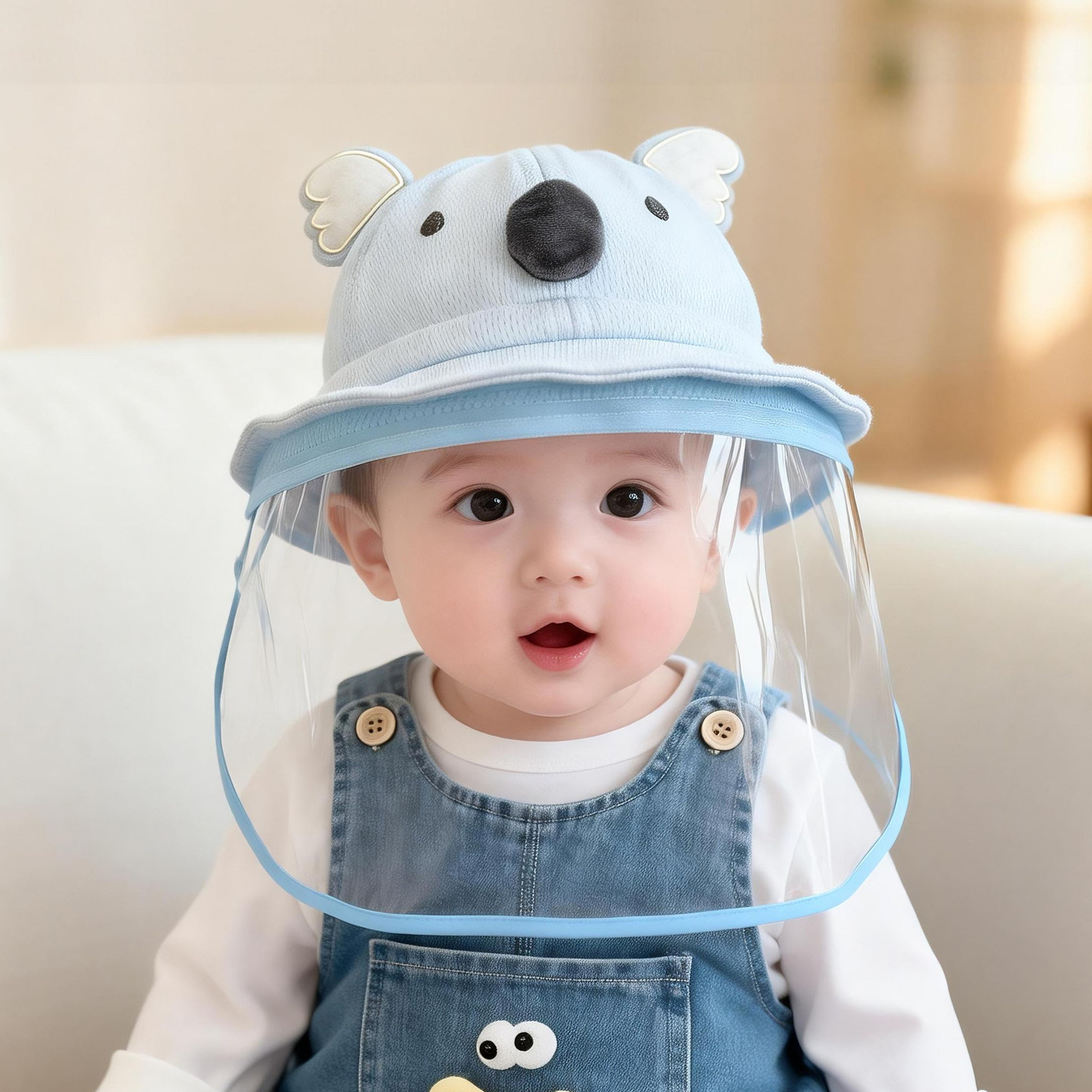 婴儿帽子春秋季宝宝防护面罩防飞沫婴幼儿男渔夫帽遮阳防疫帽春天