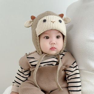 婴儿帽子秋冬季宝宝毛线帽儿童针织帽男童护耳帽女童冬季加厚保暖