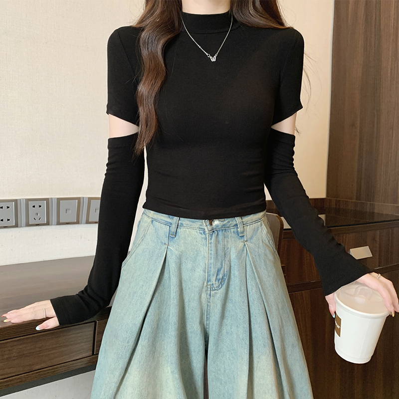 黑色小高领针织长袖打底衫女秋季