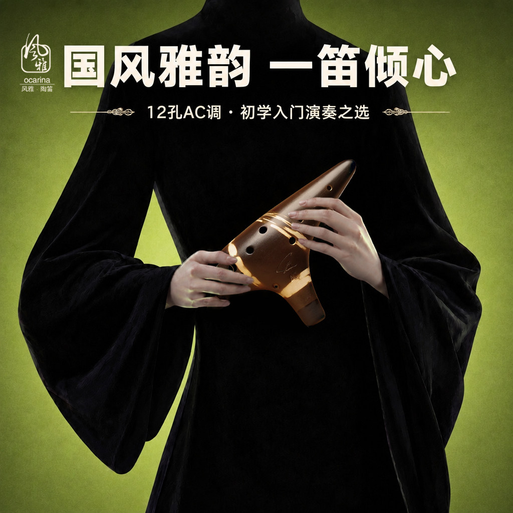 风雅陶笛12孔中音AC调天青素烧陶笛十二孔AC AG AF专业套装-