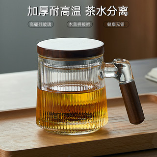 茶杯个人专用玻璃泡茶水分离耐热日式办公室男士带盖竖纹喝水杯子
