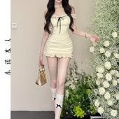小诺本人一字肩短上衣2025收腰显瘦木耳边吊带高腰半裙套装 25418