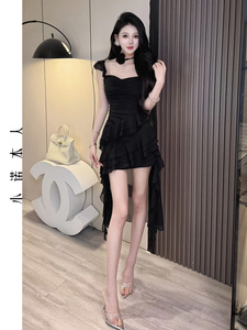 小诺本人雪纺连衣裙仙女蛋糕裙性感显瘦小众设计感纯欲包臀裙2477