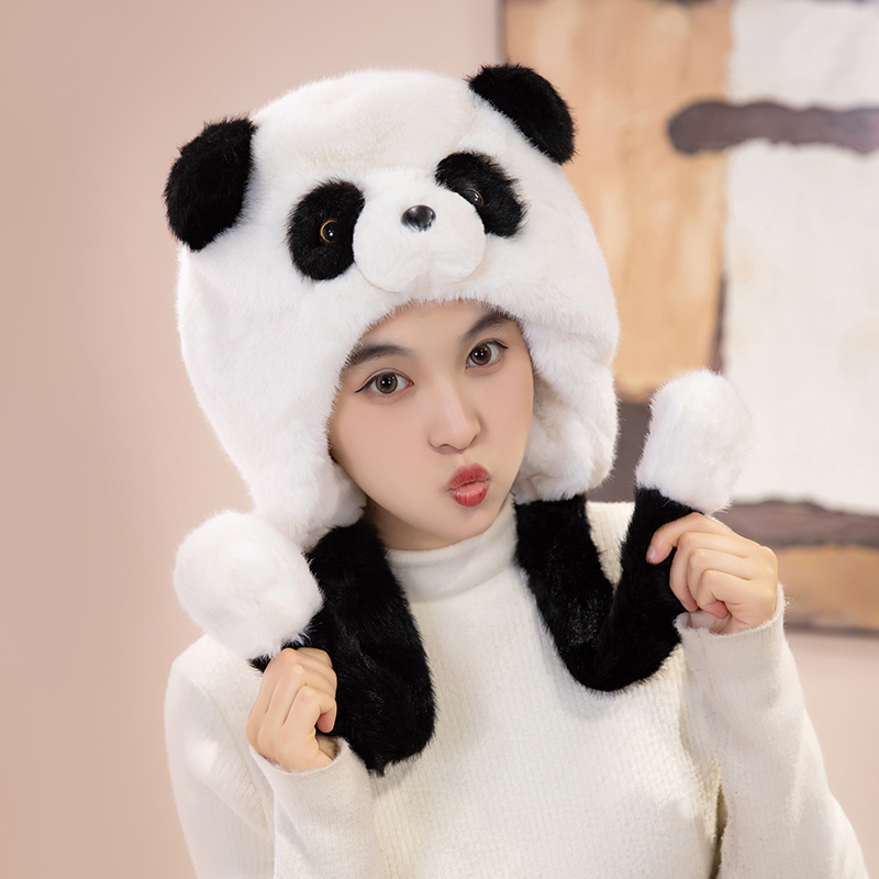 加厚款熊猫帽子耳朵会动的帽子儿童玩具一捏会动的帽子玩具