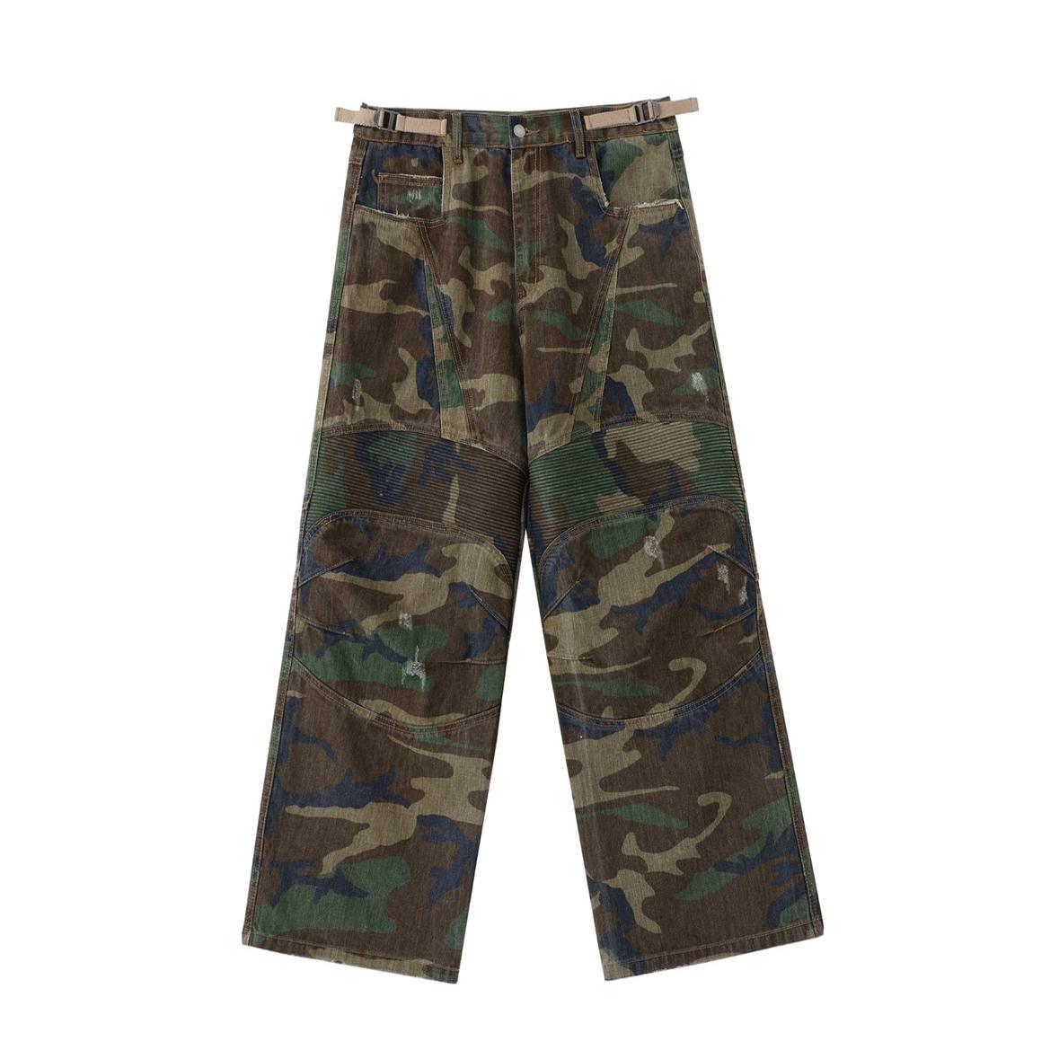 ATHIRI 迷彩赛车服设计做旧水洗工装裤长裤子宽松美式街头潮baggy