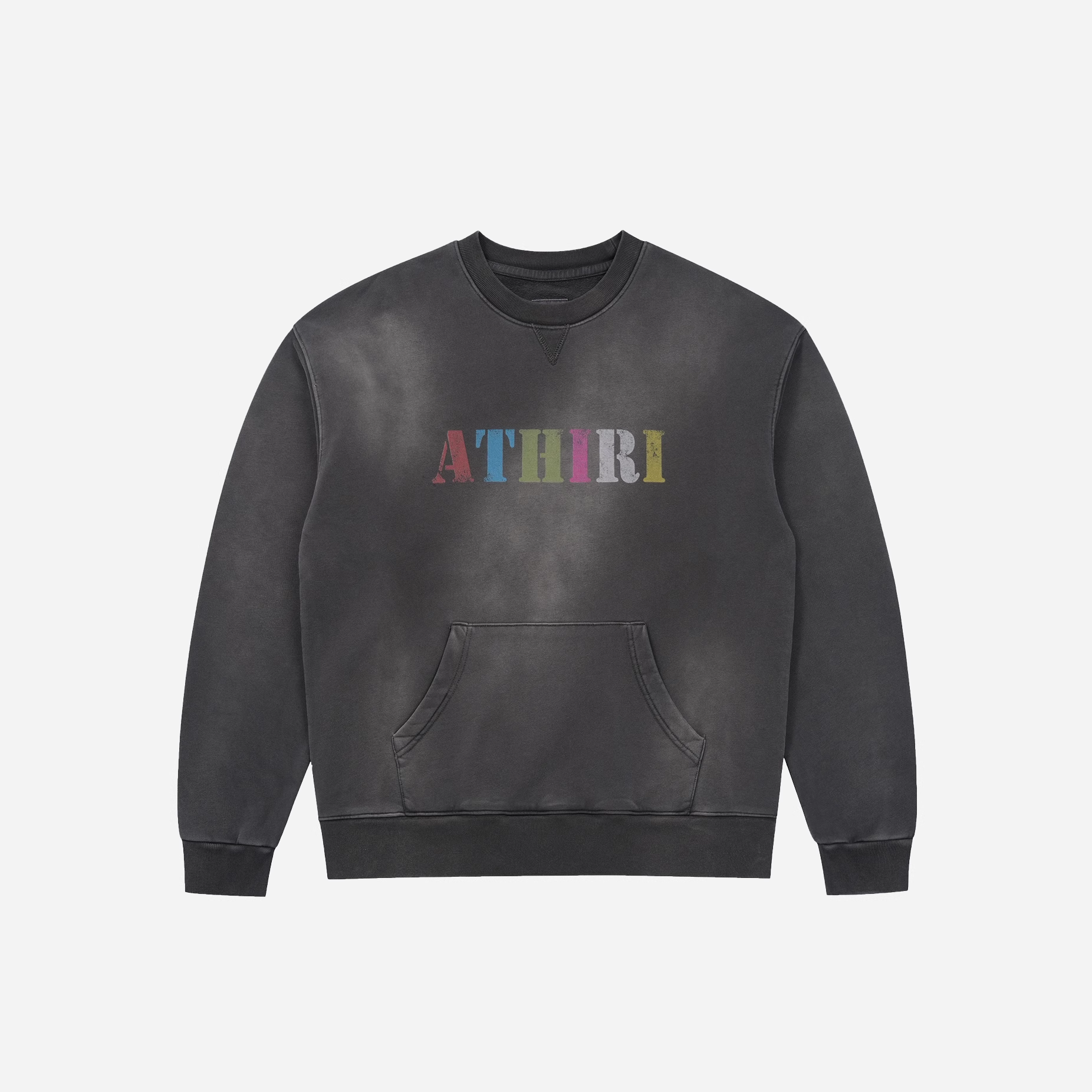 ATHIRI 霓虹斑驳logo成衣蜡染复古水洗短宽剪裁重磅套头卫衣