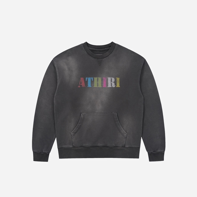 ATHIRI 霓虹斑驳logo成衣蜡染复古水洗短宽剪裁重磅套头卫衣