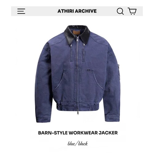 ATHIRI 巴恩风谷仓猎装复古水洗做旧帆布蜡皮领工装夹克外套