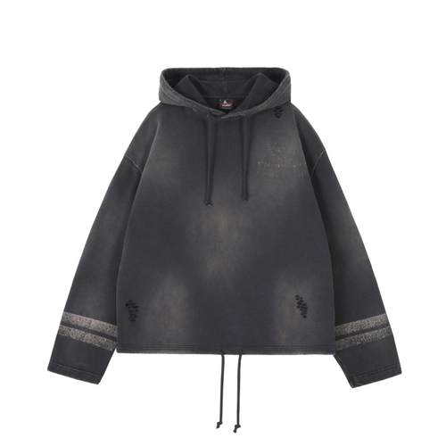 ATHIRI 成衣染色NewVintage复古印花宽松重磅学院连帽短宽卫衣