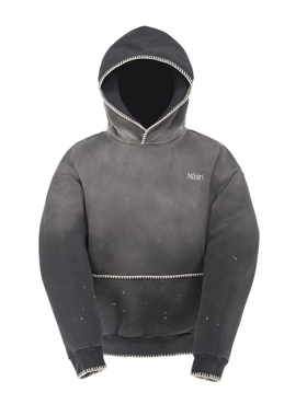 ATHIRI美式复古水洗做旧overlock泼墨抓绒宽松连帽帽衫卫衣